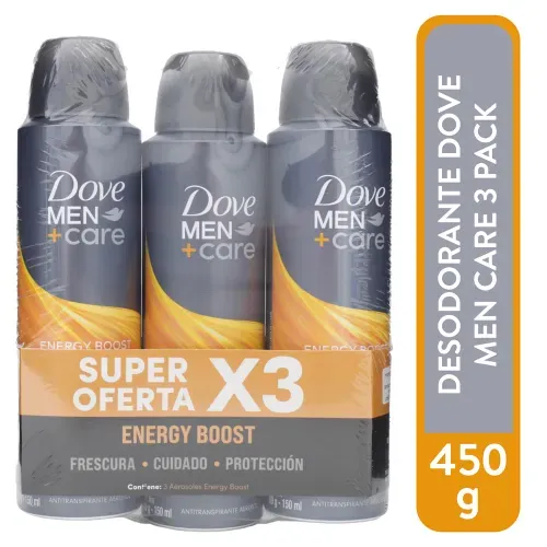 Desodorante Dove men spray energy boost en pack de 3 unidades - 450 ml
