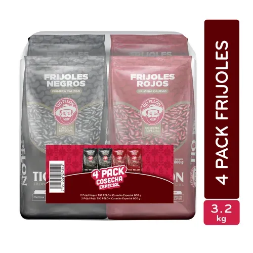 Frijoles Tio Pelón Negro y Rojo Cosecha Especial 4 pack - 3.2 kg
