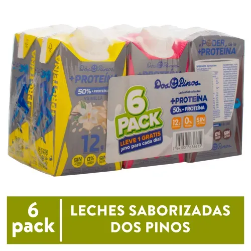 Leches Saborizadas Dos Pinos, Sin Lactosa, 0% Grasa 6 Pack - 250ml