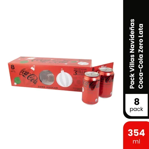 8 Pack Villas Navideñas Coca-Cola Zero Lata