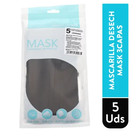 Mascarilla Mask Desechable 3 Capas Adulto 5 unidades
