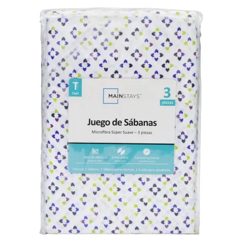 Set de Sábanas Mainstays individual diseño estrellas azul