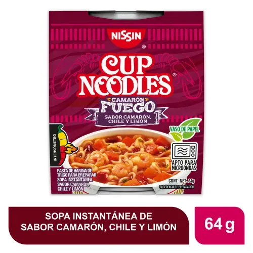 Sopas Nissin camarón fuego - 64 g