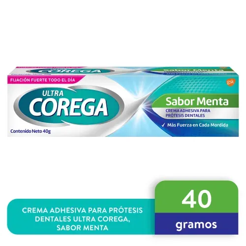 Crema Adhesiva Ultra Corega, Para Prótesis Dentales, Sabor Menta Tubo - 40g