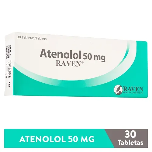 Antihipertensivo Atenolol Raven 50 mg caja 30 tabletas - Precio indicado por tableta