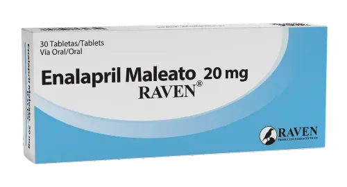 Enalapril Raven 20 mg caja 30 tabletas - Precio indicado por tableta
