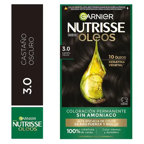 Tinte para el cabello Garnier Nutrisse Óleos Tono 3.0 Castaño Oscuro Sin Amoníaco