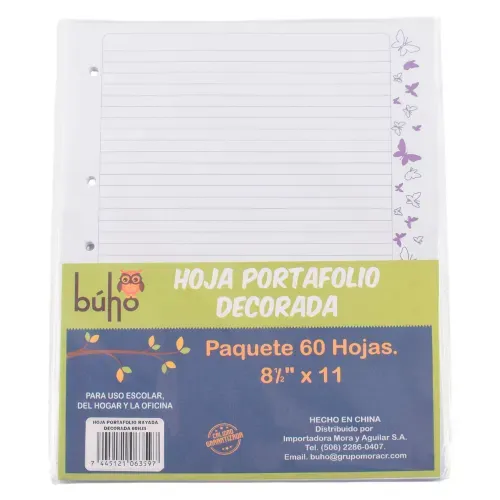 Hoja Portafolio Buho Raya Decorad Pq60h