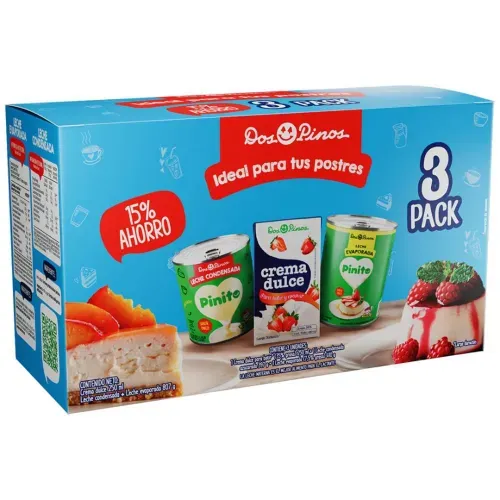 3 Pack Dos Pinos Leche Condensada 397 g + Evaporada 410 g + Crema dulce 250 ml