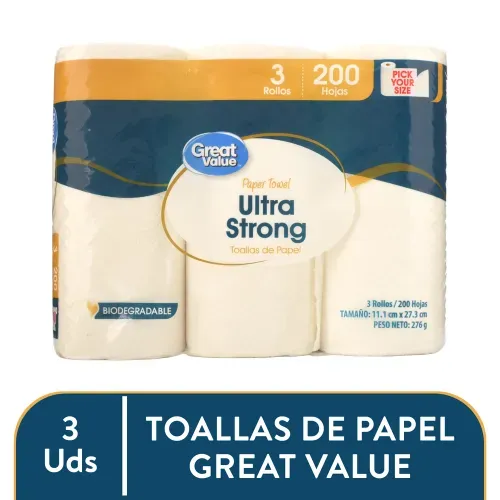 Toalla de Papel Great Value Ultra Strong - 3 Rollos