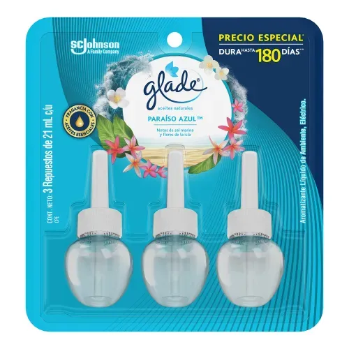 Aromatizante Glade Aceites Naturales Paraíso Azul 3 Pack - 21ml