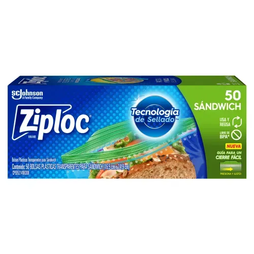 Bolsas Ziploc Reutilizables para Sándwich con Pestañas, 1 Paquete con 50 Bolsas