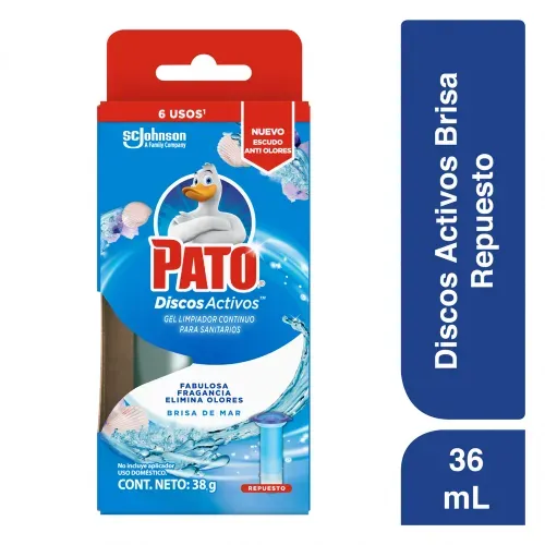 Limpiador Baños Pato Discos Activos Brisa de Mar Repuesto 36 ml