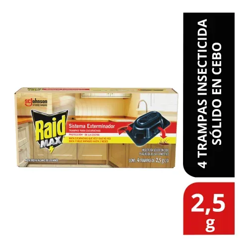 Insecticida Sistema Exterminador Raid Max Trampa para Cucarachas - 4 Piezas