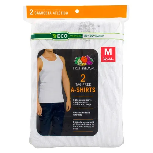 Playera Blanca Fruit Of The Loon, Caballero Tirantes 2 Pack Talla M