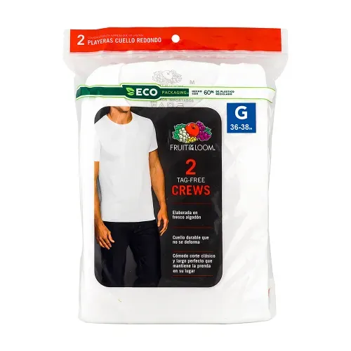 Camiseta Marca Fruit Of The Loom Cuello Redondo Color Blanco 2 Pack Talla L