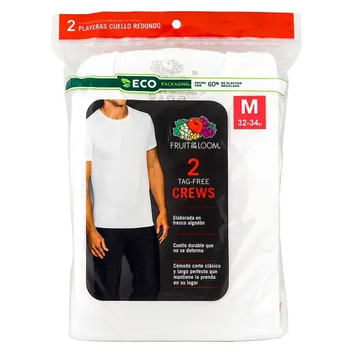 Camiseta Marca Fruit Of The Loom Cuello Redondo Color Blanco 2 Pack Talla M