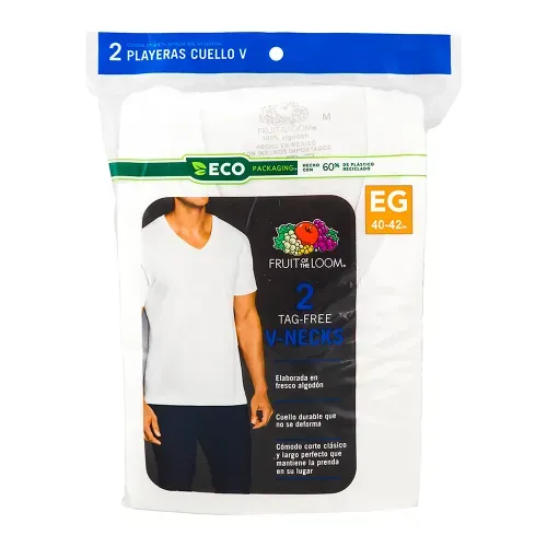 Camiseta Marca Fruit Of The Loom Blanco Cuello V Color Blanco 2 Pack Talla Xl