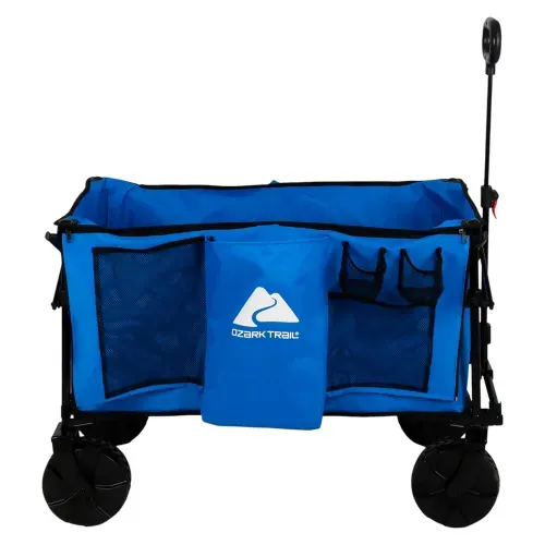 Vagón plegable Ozark Trail de color azul con ruedas