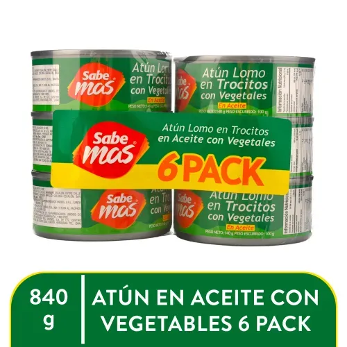 Atún Sabemas Trozos En Aceite Con Vegetales 6 PACK - 840 g
