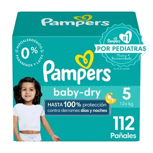 Pañales Pampers Baby-Dry Talla 5 Protección Contra Derrames - 112 Uds