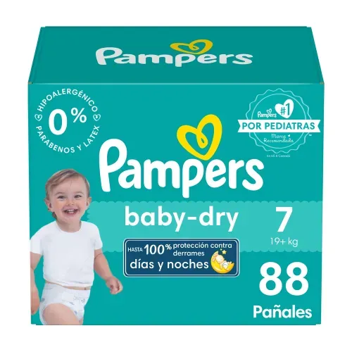Pañales Pampers Baby-Dry Talla 7 Protección Contra Derrames - 88 Uds
