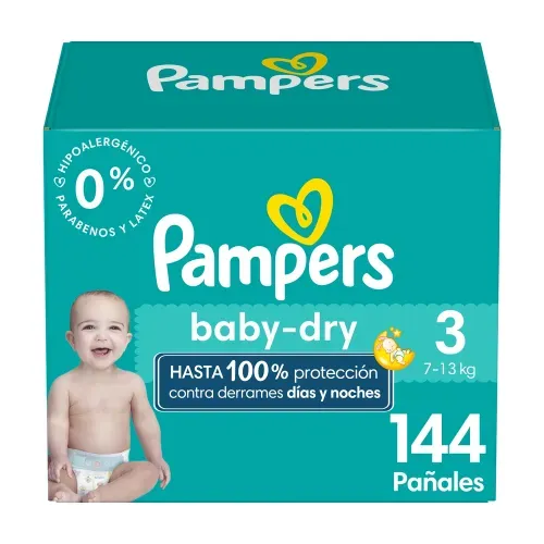 Pañales Pampers Baby-Dry Talla 3 Protección Contra Derrames - 144 Uds