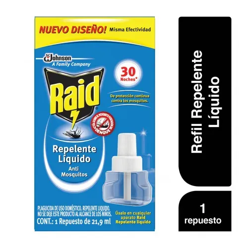 Repelente Raid Líquido Anti Mosquitos Repuesto 30 Noches - 21.9 ml
