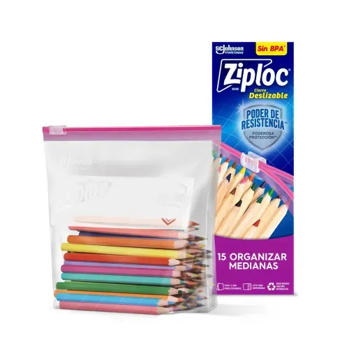Bolsas Plásticas Reutilizables Ziploc para Guardar y Organizar Cierre Fácil, 15 Bolsas Tamaño Mediano