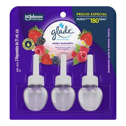 Aromatizante Glade Aceites Naturales repuestos Mora Radiante 3 Pack - 63 ml