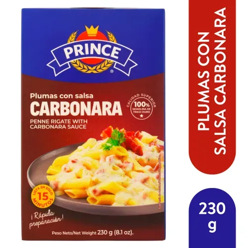 Pasta Prince plumas con salsa carbonara - 230 g