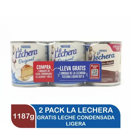 2 Pack Leche Condensada La Lechera + Leche Condensada Textura Ligera Gratis - 1187 g