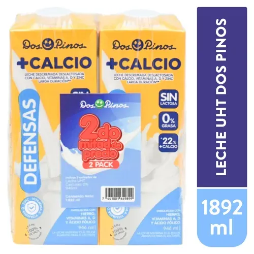 Leche Dos Pinos Uht Calciolac Edge 2 Pack - 946ml