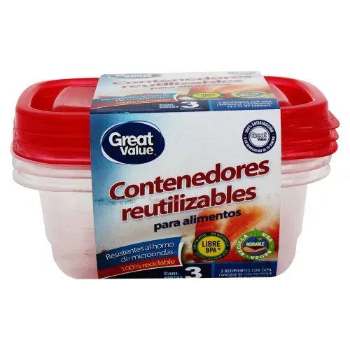 Contenedor Great Value Rectangular Reutilizable 3 unidades