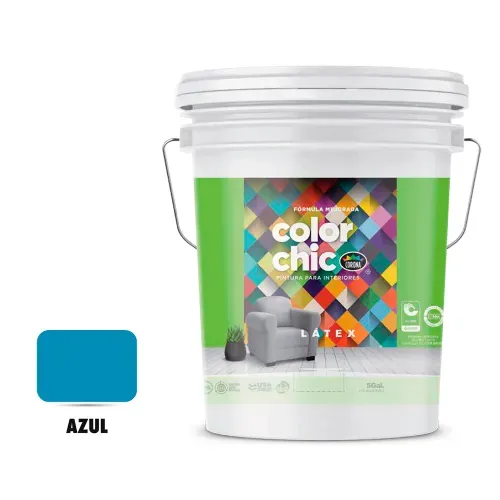 Pintura Latex Color Chic, Fórmula Mejorada Color Azul En Cubeta - 5 Galónes