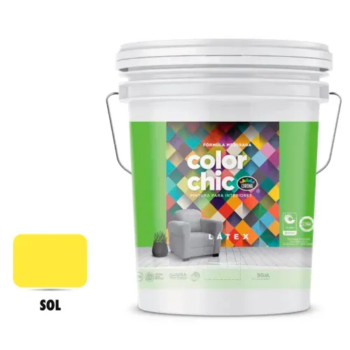 Pintura Latex Color Chic, Fórmula Mejorada Color Sol En Cubeta - 5 Galónes