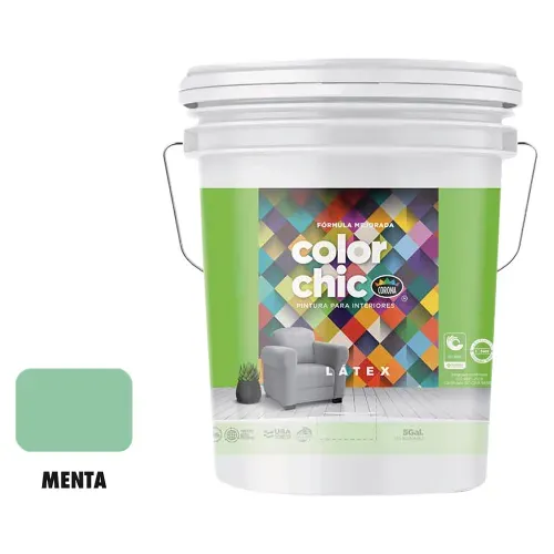 Pintura Latex Color Chic, Fórmula Mejorada Color Menta, Tamaño Cubeta - 5 Galónes