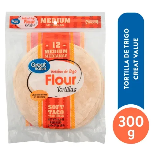 Tortillas Great Value De Trigo Medianas Sin Colesterol 10 Uds - 300 g
