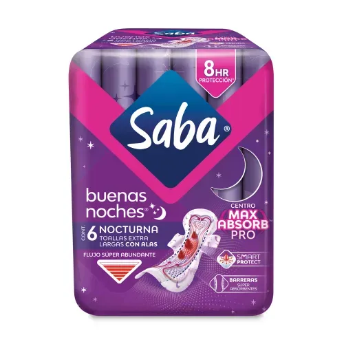 Toallas Sanitarias Saba Buenas noches sin fragancia - 6 uds