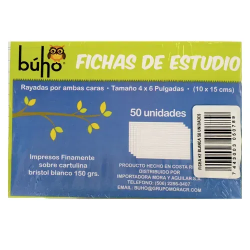 Ficha Buho N2 Blanca 4X6 Rayada - 50 Unidades