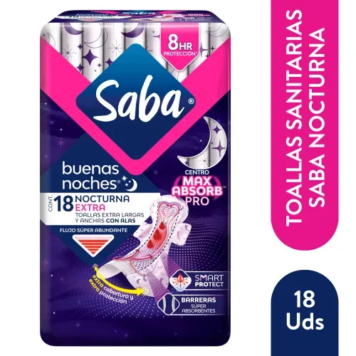 Toall Fem Saba Buenas Noches Extra 18 Unidad