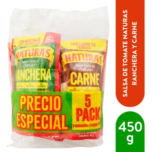 Salsa Natura's ranchera y carne 5 pack - 450 g