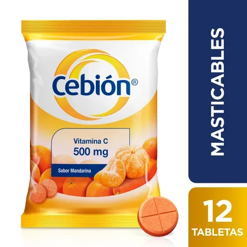 Tabletas Masticables Cebión 500mg Vitamina C Sabor Mandarina - 12 Uds