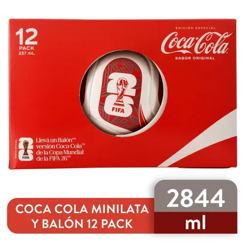 Bebida gaseosa Coca Cola minilata y balón de fútbol 12 Pack - 2844ml
