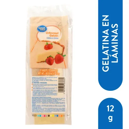 Great Value Gelatina En Laminas 12 Gr