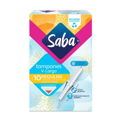 Tampones Saba Regular Con Aplicador Compacto Flujo Moderado - 10 Piezas