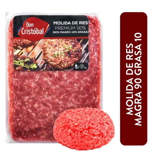 Carne Molida De Res Premium Don Cristobal, 90% Magra, 10% Grasa, Empacado