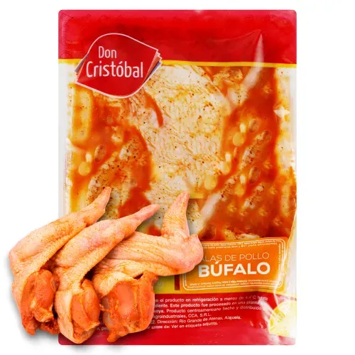 Alas De Pollo Marinado Búfalo Don Cristobal, Empacado, Precio indicado por Kilo