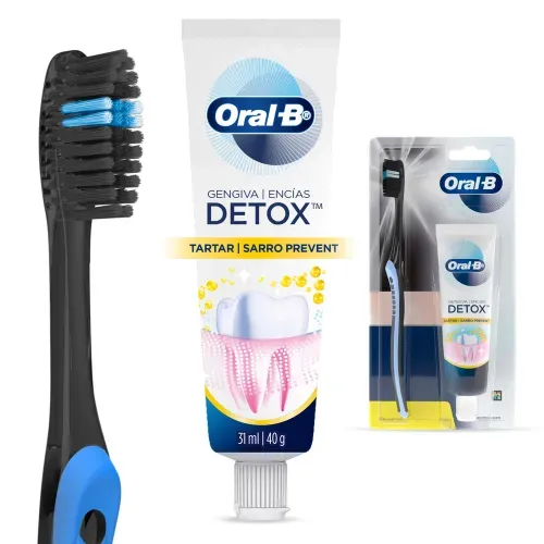 Pasta Dental Oral-B Pack Detox Sarro Prevent y Cepillo Indicator Negro - 31 ml