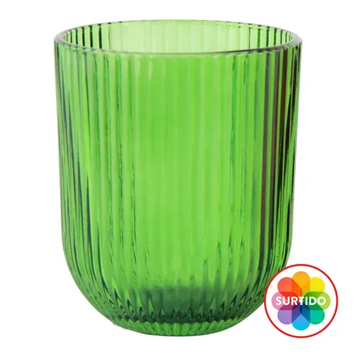 Vaso Holiday Time de vidrio rojo o verde con diseño de Navidad